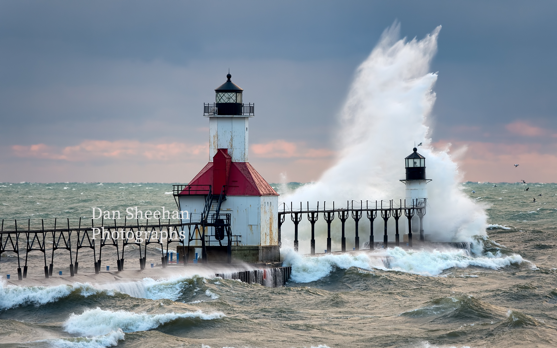 St. Joseph, Michigan lighthouse photographed during a fierce wind storm. This Lighthouse Gallery is under construction. : Lighthouses : Dan Sheehan Photographs - Fine Art Stock Photography
