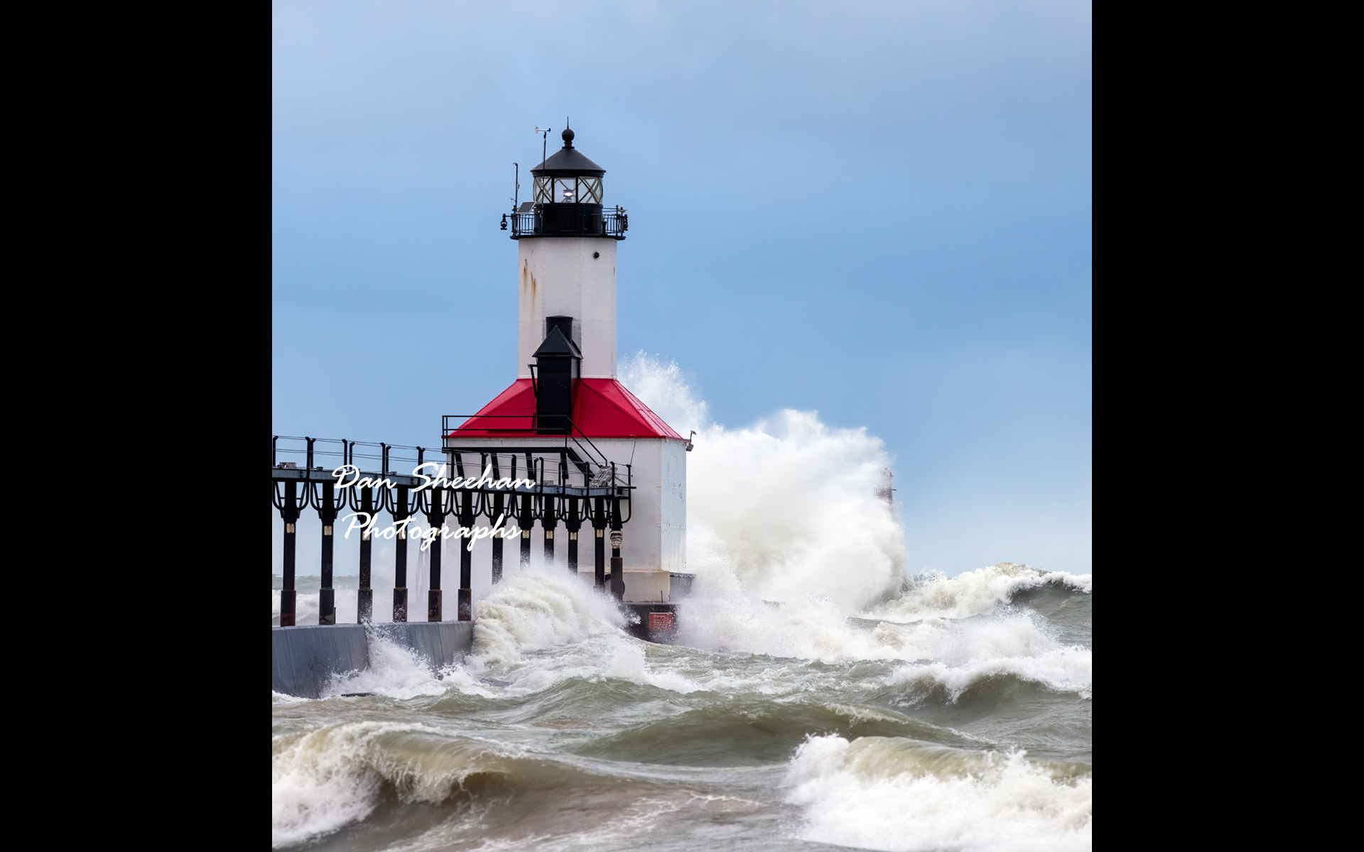 Michigan City, Indiana lighthouse photographed during gale force winds. Has a painterly look and good all around energy. : Lighthouses : Dan Sheehan Photographs - Fine Art Stock Photography