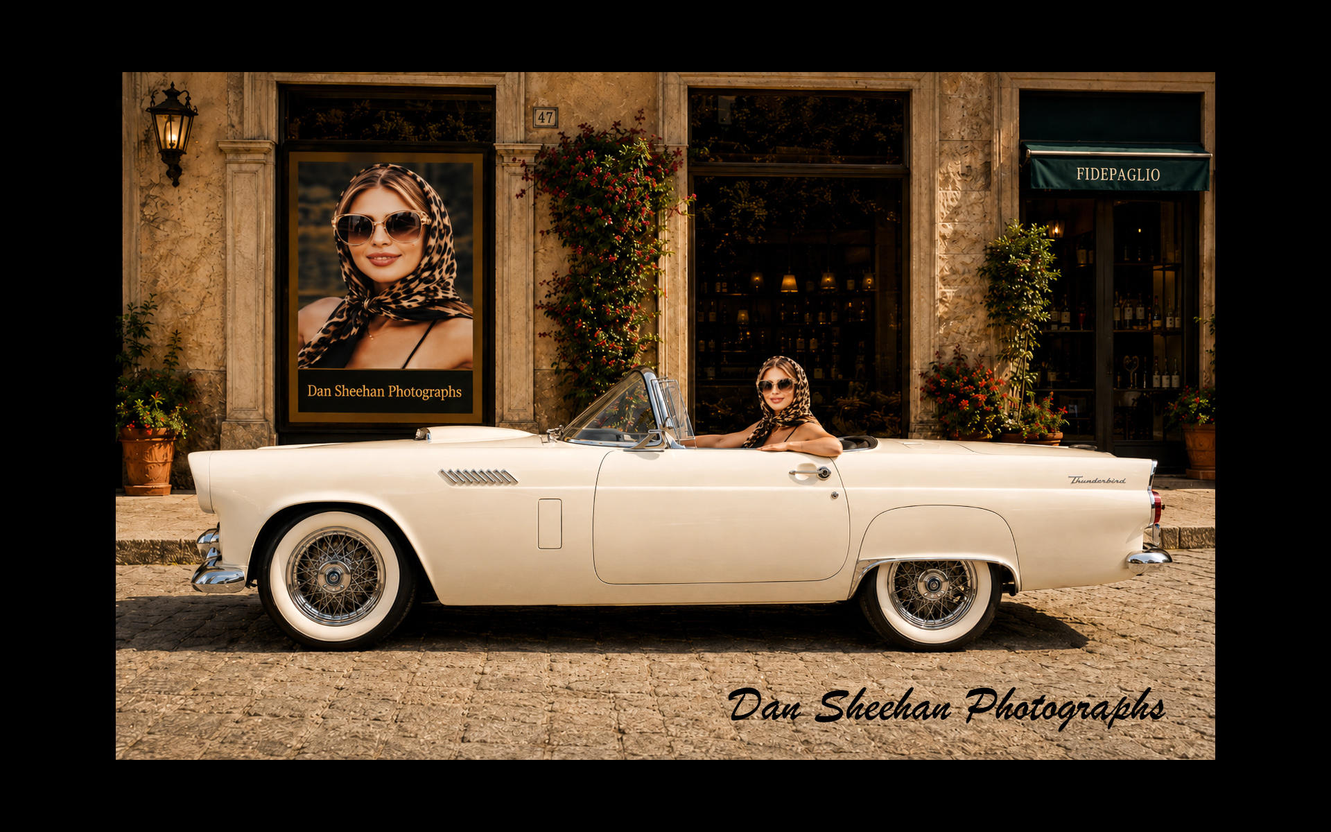 Well-dressed owner of a 1955 Ford Thunderbird parked on a street in Italy : Cars : Dan Sheehan Photographs - Fine Art Stock Photography