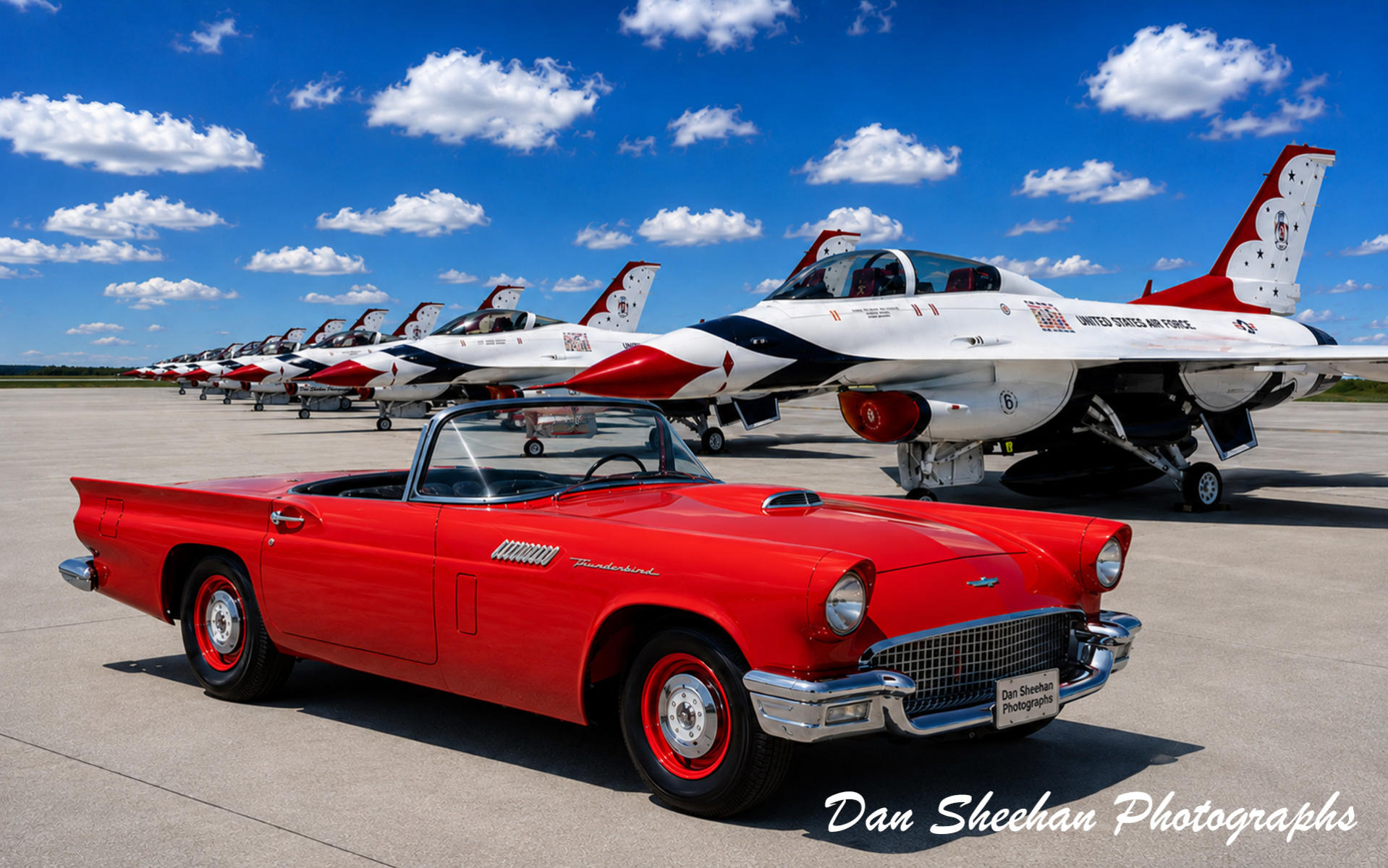 Fifty five through seven T-Birds just don't get enough love. Shown here is a three pedal supercharged version. Bigger, faster, far more serious Thunderbirds in the background.  : Cars : Dan Sheehan Photographs - Fine Art Stock Photography